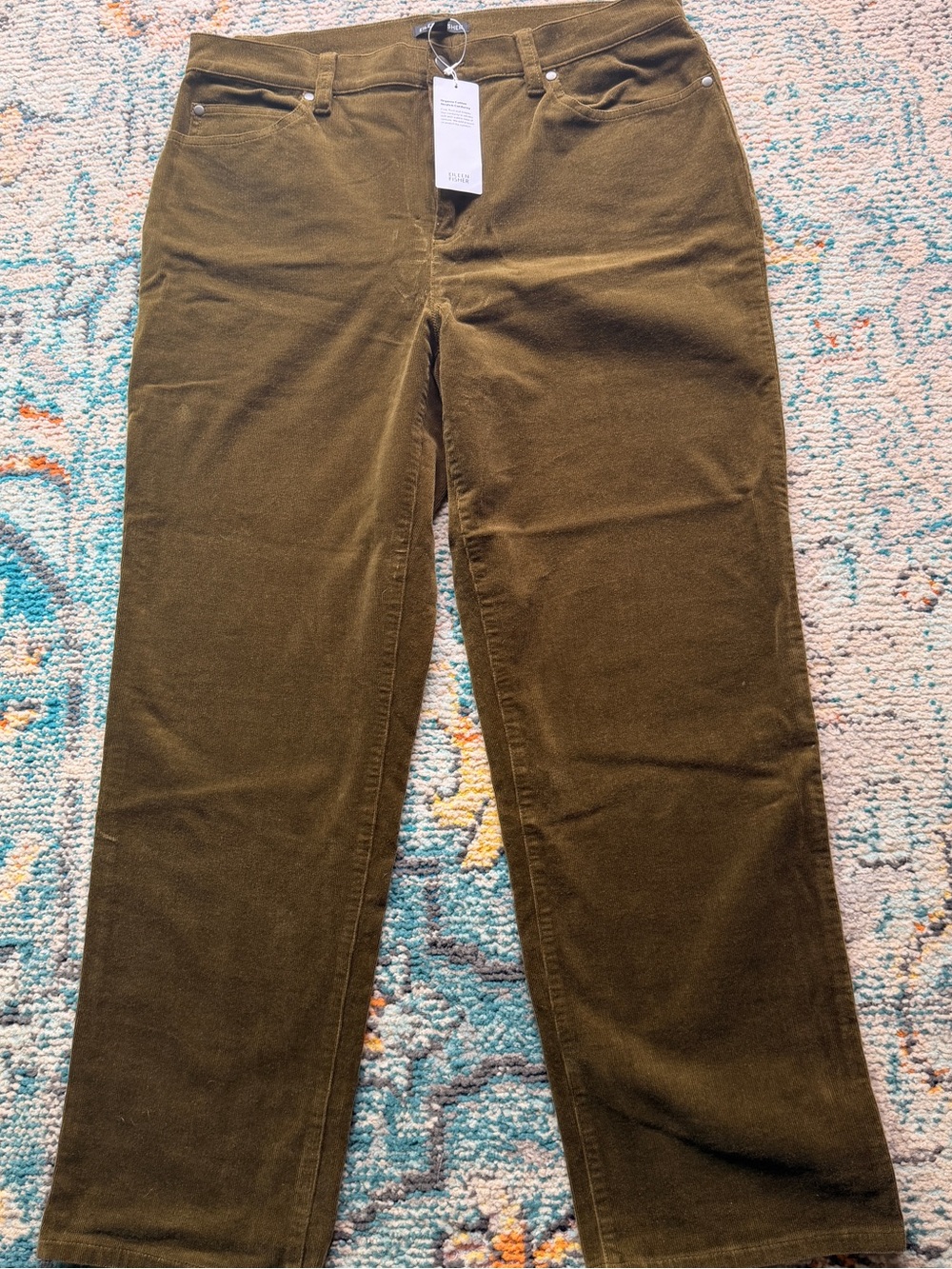 Eileen Fisher Olive Corduroy Straight-Leg Pants